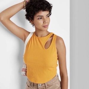 Wild Fable Women’s S Tank Top Mango Orange Ribbed Cut Out NewWild